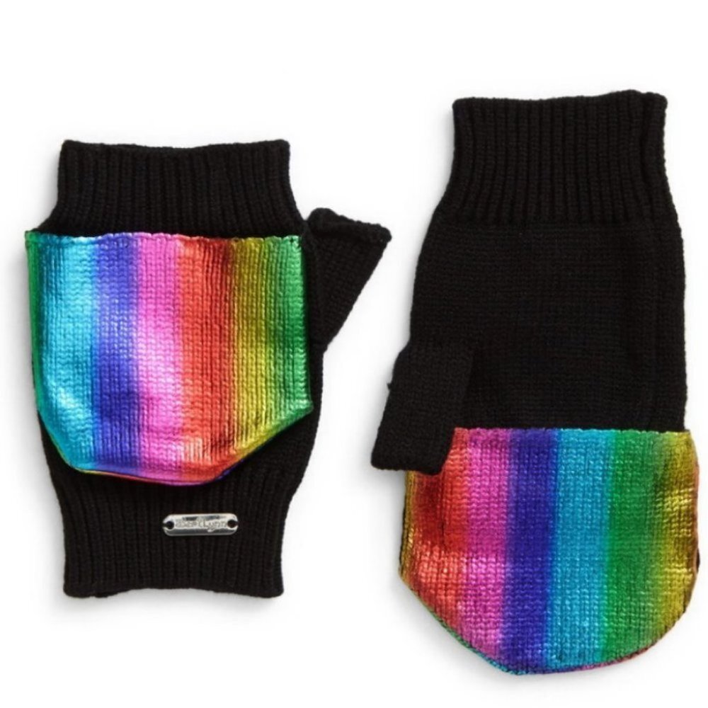 NWT Nordstrom Bari Lynn Kids Metallic Stripe‎ Convertible Mittens Black Rainbow